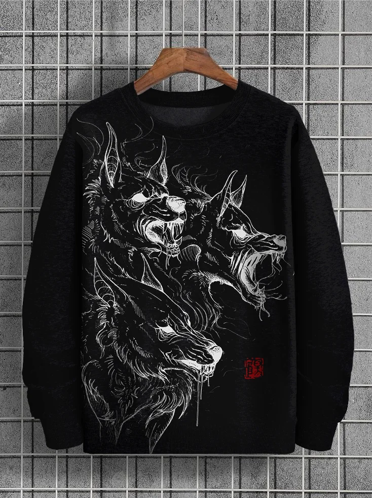 Men's Vintage Hell Hound Dog Monster Art Print Sweatshirt