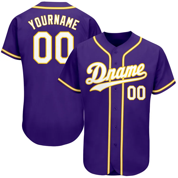 Custom Purple White-Gold Baseball Jersey
