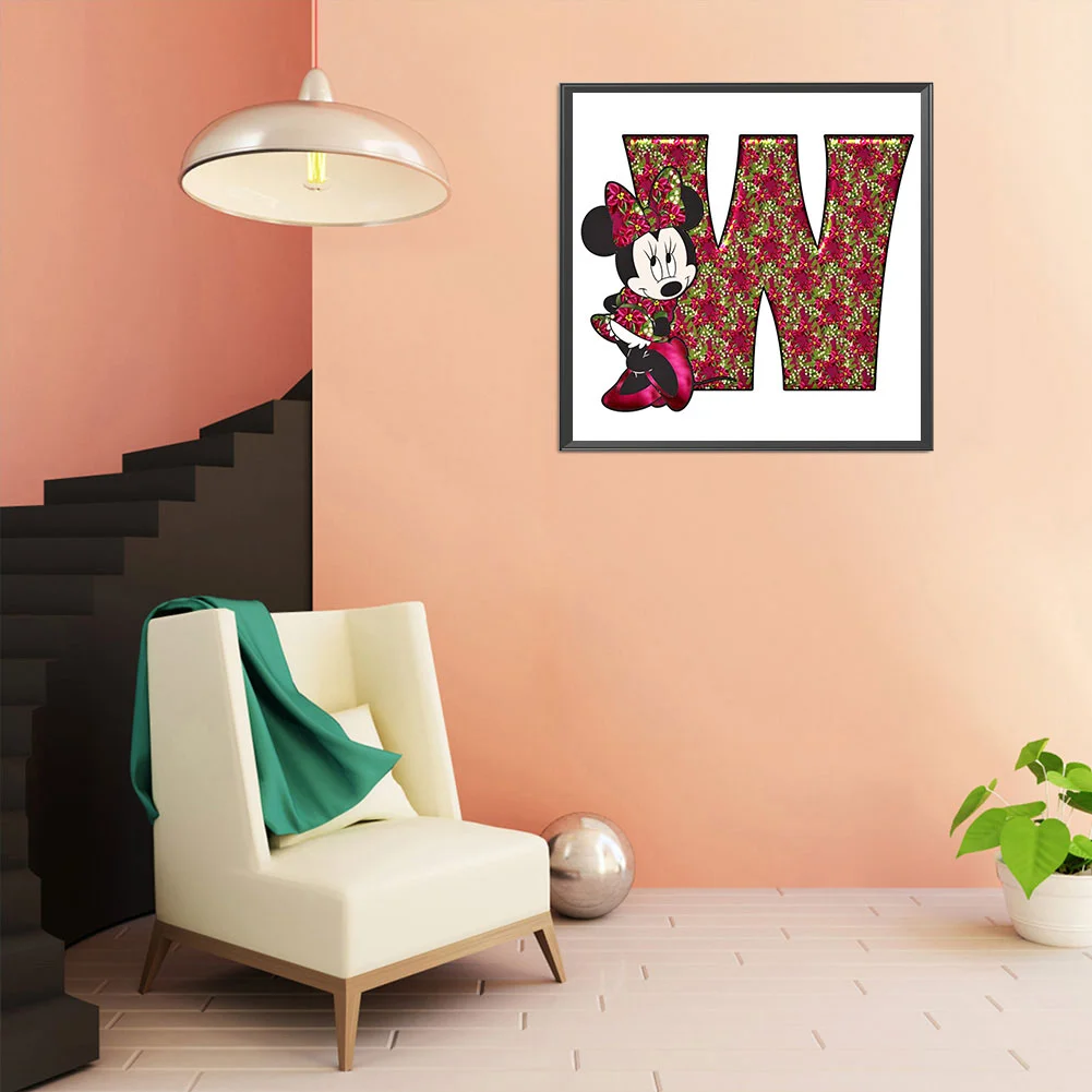 Full Round Diamond Painting 30*30cm - Mickey Mouse Letter W