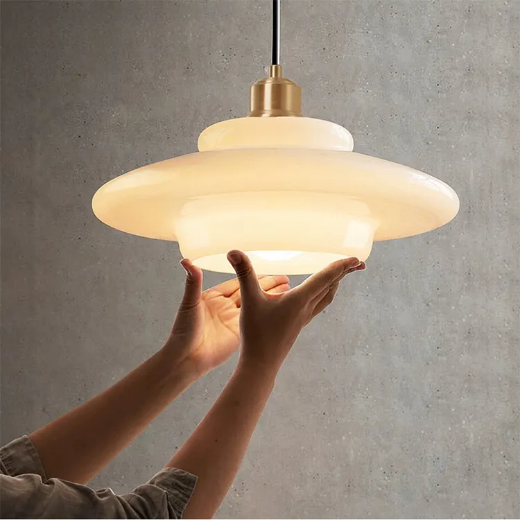 Mid Century Art Milk White Glass Pendant Light