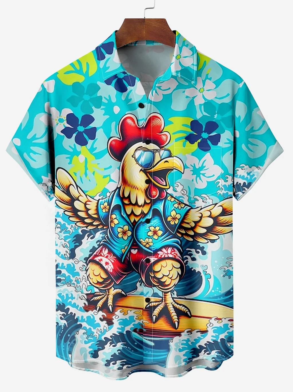 Men's Casual Mr. Rooster Vacation Surf Print Shirt PLUSCLOTHESMAN