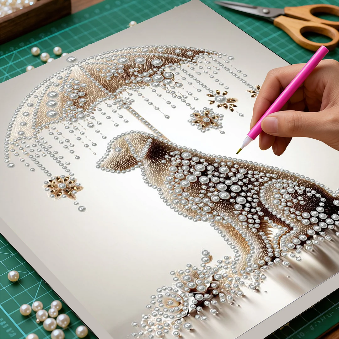 Umbrella Puppy - DIY Pearl Diamond Art Kit With Frame 30*30cm