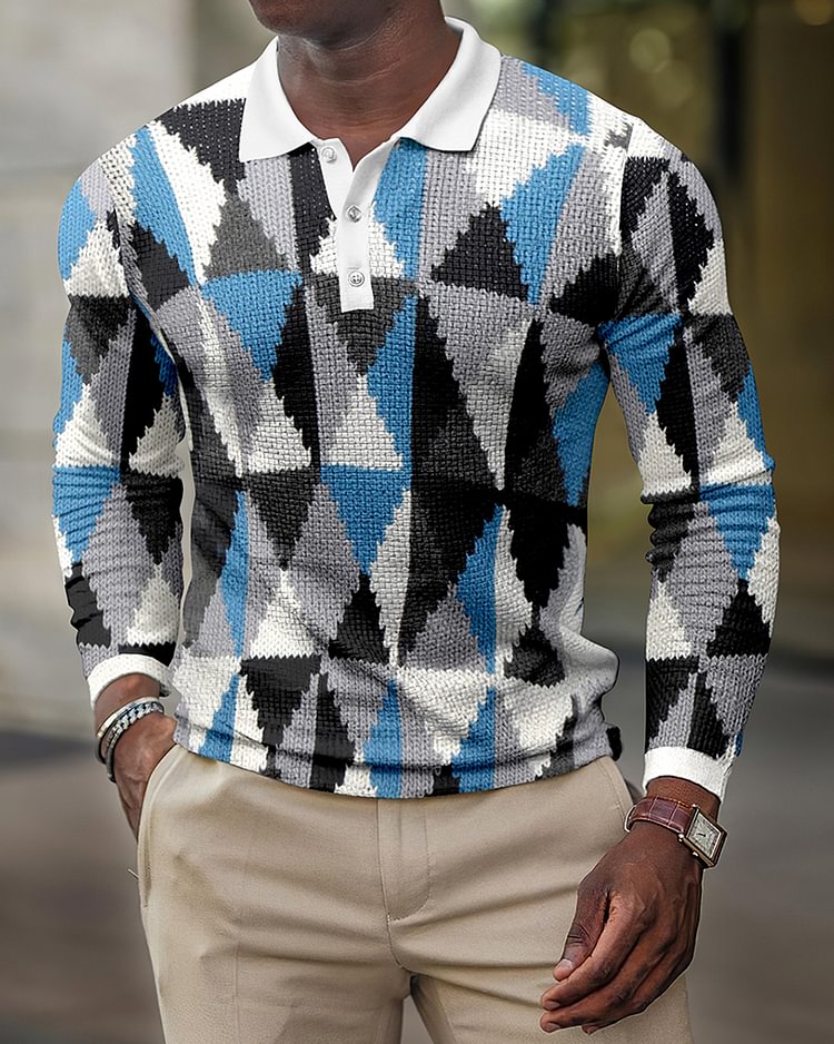 Casual men's geometric leopard print retro polo shirt