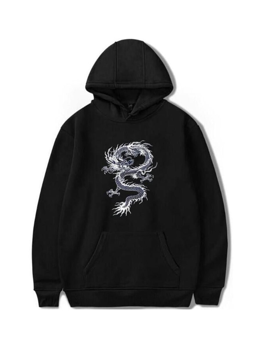 Oversize Hoodies Dragon Printed Hoodie Street Casual Hip Hop Sweatshirts Men