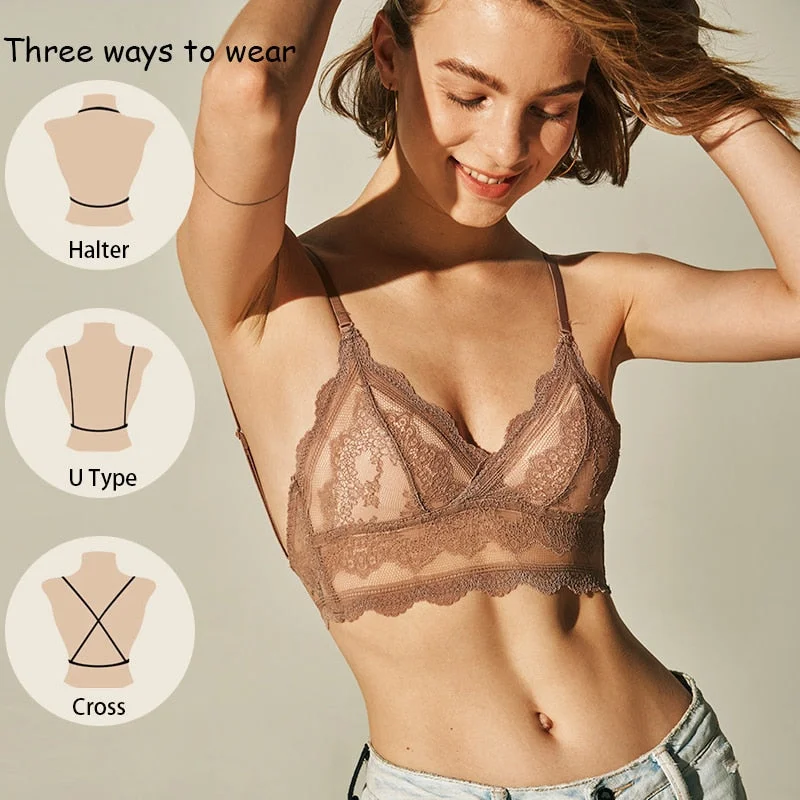 DERUILADY Thin French Lace U Backless Bras For Women Underwear Sexy Seamless Bralette Top Comfort Breathable Wireless Lingerie
