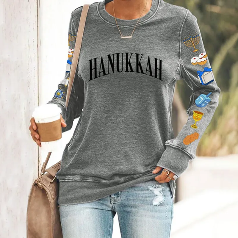 Women's Hanukkah Printed Crew Neck Sweatshirt
