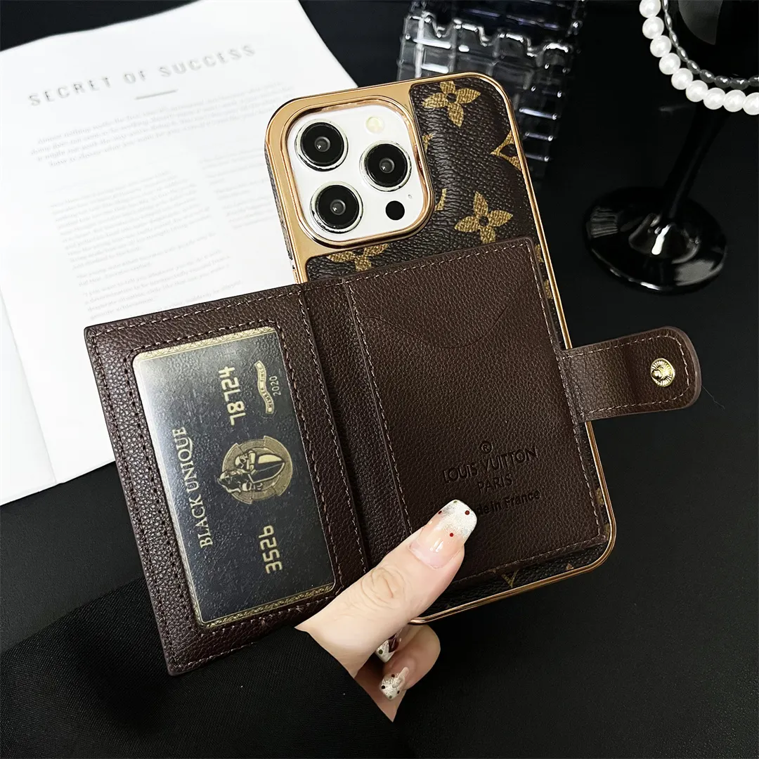 LV High Quality Luxury Electroplated Button Card Holder Apple iPhone Case
