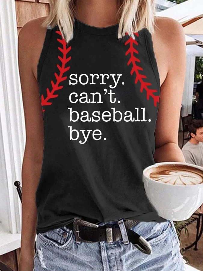Women's Sorry Can't Baseball Bye Print Casual Tank Top socialshop
