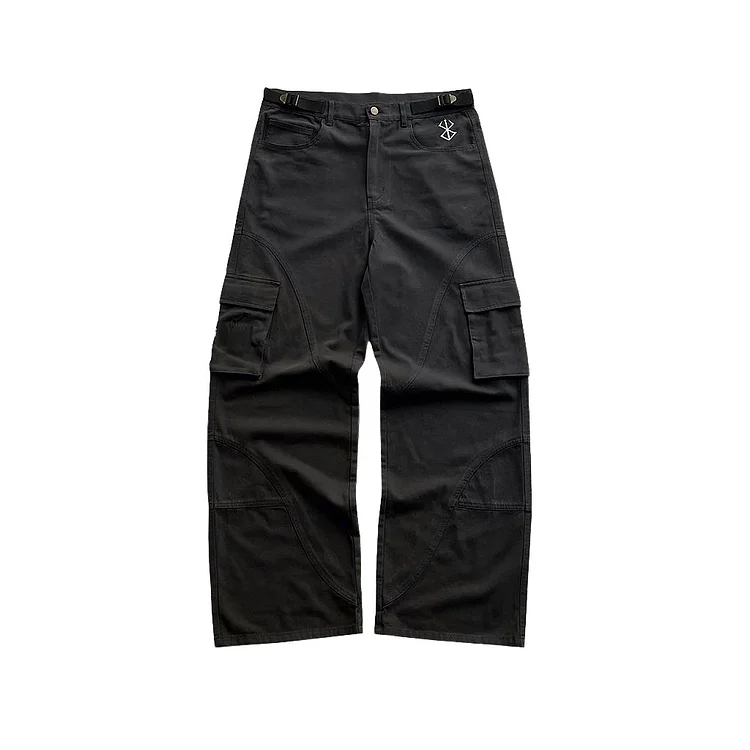 EMBROIDERED CARGO TROUSERS - Black