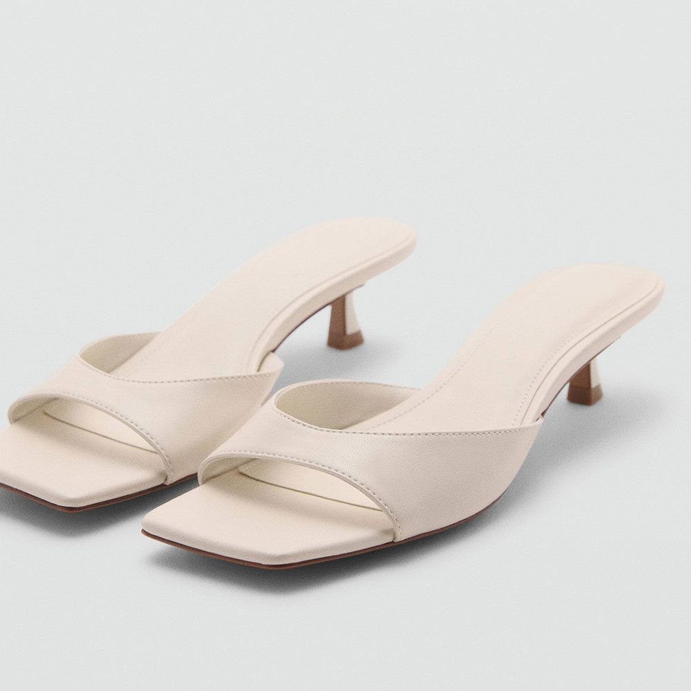 White Vegan Leather Square Toe Kitten Heel Sophisticated Mules Nicepairs