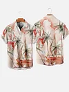 Hawaiian Beach Sailboat And Coconut Tree Printing Floral Short Sleeve Shirt