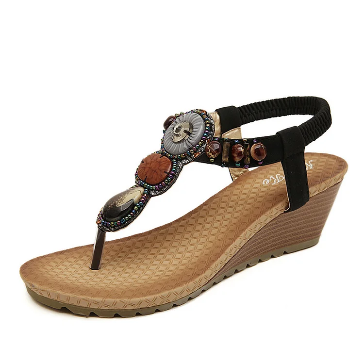 Rhinestone Bohemian Thick Bottom Sandals