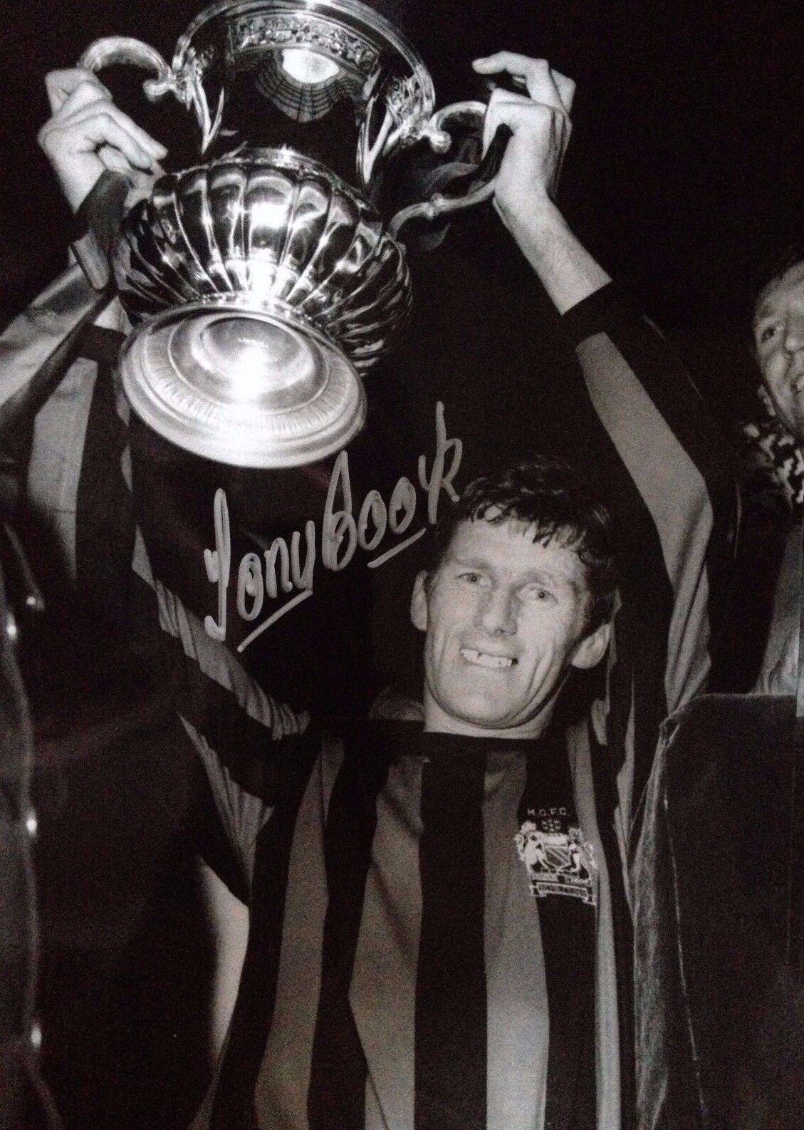 TONY BOOK - FORMER MANCHESTER CITY CAPTAIN - SIGNED CUP WINNING B/W Photo Poster paintingGRAPH