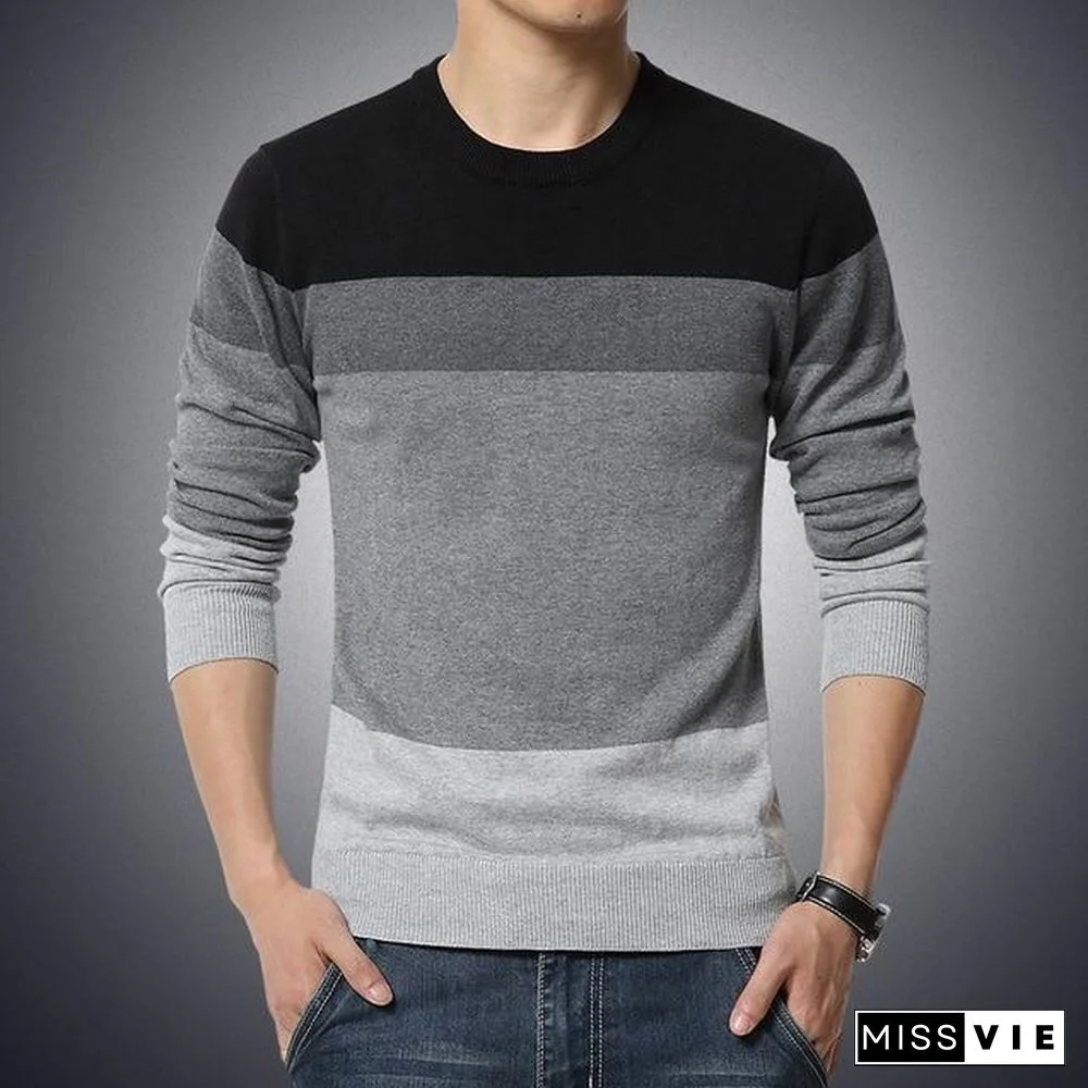 Casual Men's Sweater O-Neck Striped Slim Fit Knittwear