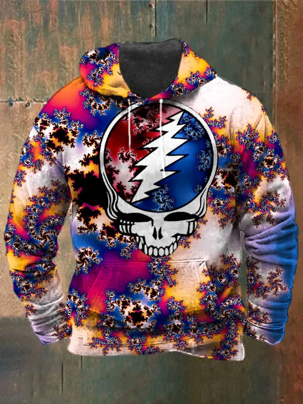 Unisex Fractals Skull Print Heavyweight Hoodies