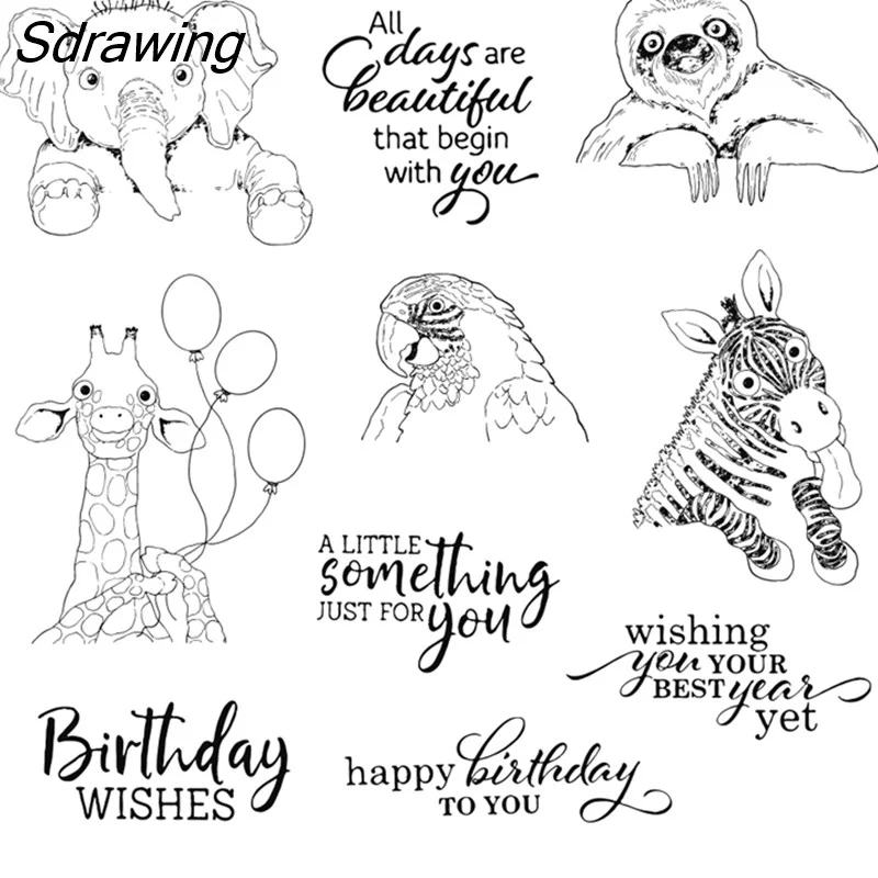 Sdrawing Cute Animals Zoo Cutting Dies Clear Stamp Scrapbooking Accessories DIY Metal Cut Dies Silicone Stamps For Cards Decor