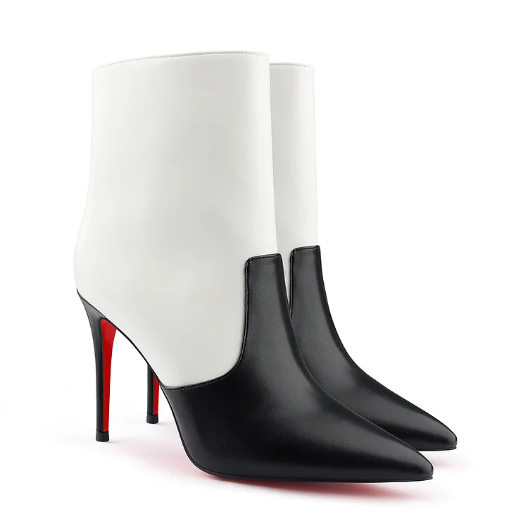 100mm Women's Black And White Stitching Red Bottom Ankle Boots VOCOSI VOCOSI