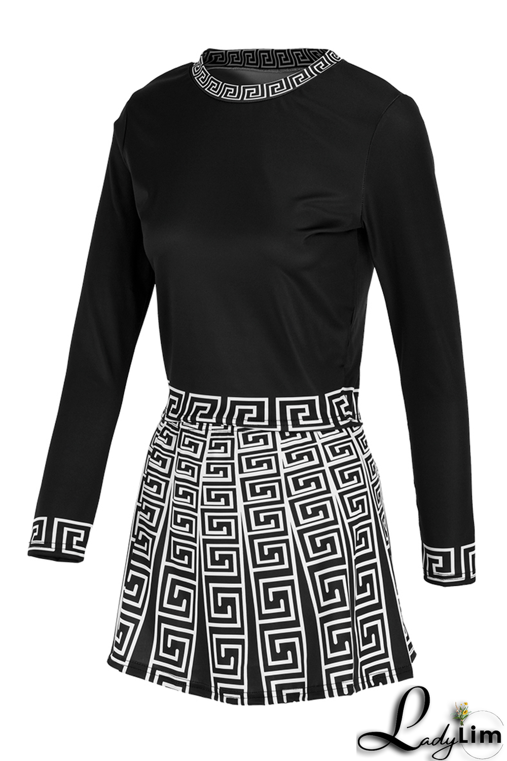 Blue Casual Print Patchwork O Neck Long Sleeve Two Pieces