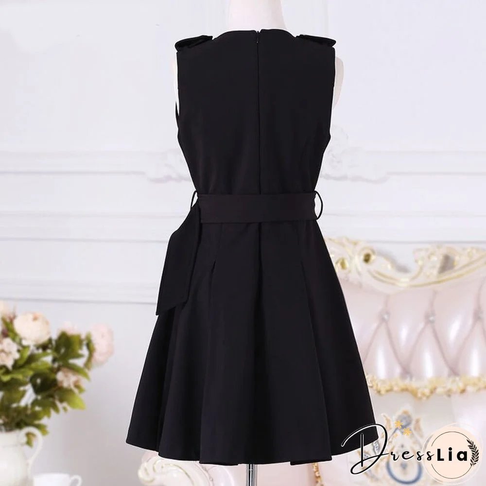 Autumn Design Dress Women V Neck Belt Casual Lady Dress Sleeveless Korean Fashion Black Dress Office Style Clothes New
