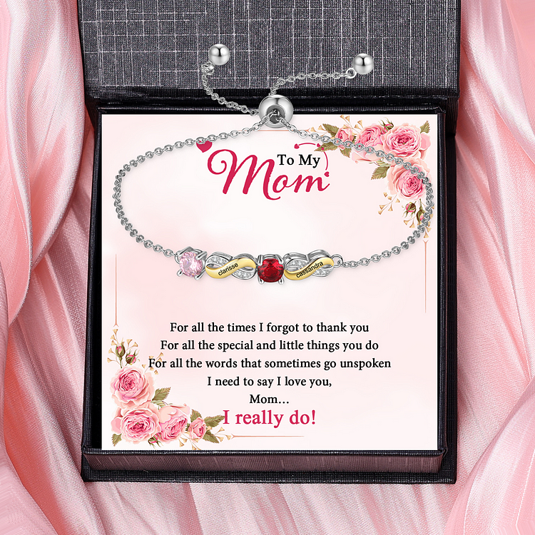 2 Names - Personalized Infinity Bracelet Custom Names & Birthstones Family Bracelet Gifts For Mother