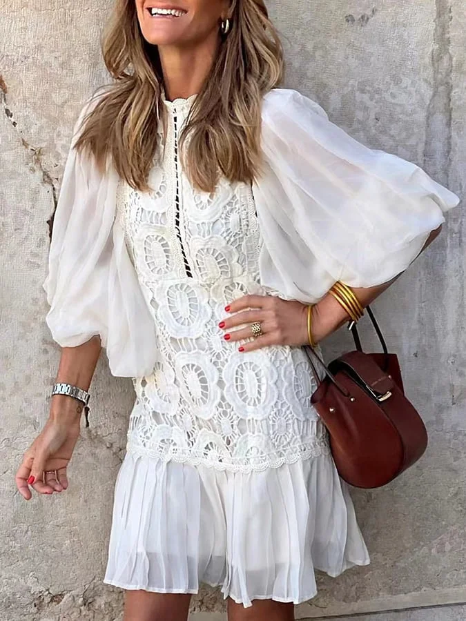 Solid Lace Panel Mini Dress