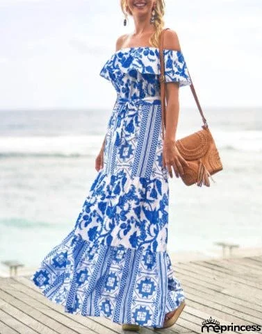 Summer Herringbone Neck High Waist Print Dress