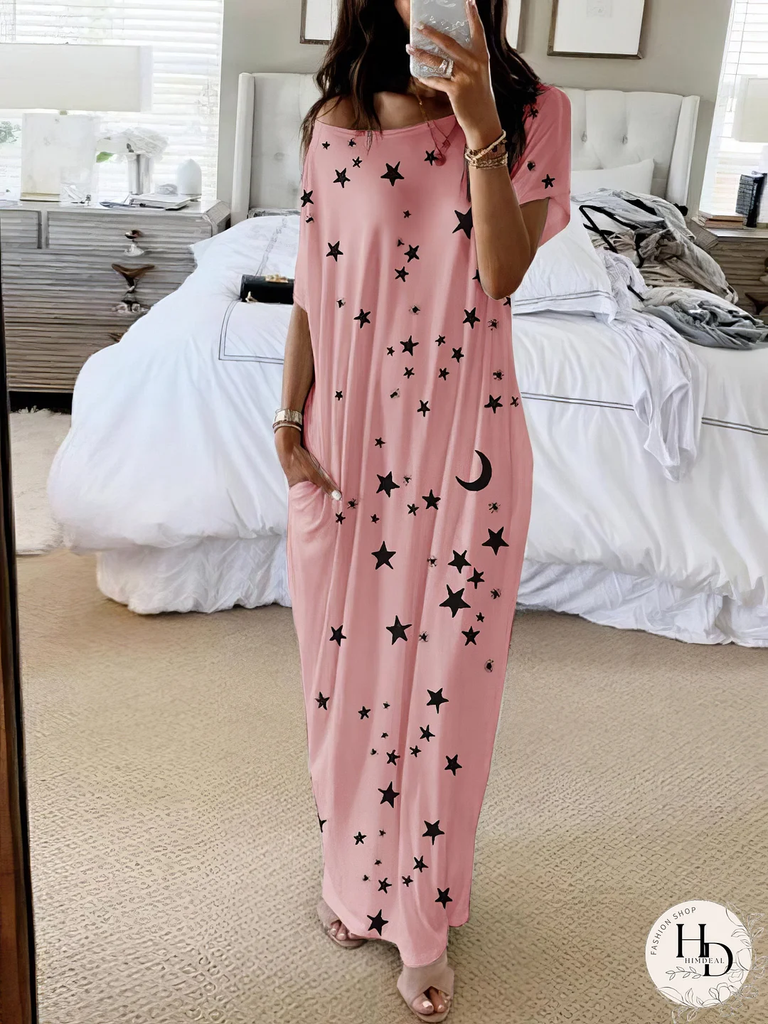 Starry Night Short Sleeve Maxi Dress