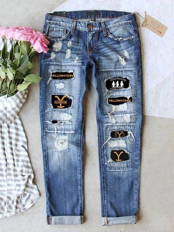 Women Bottoms Jeans Graphic Geometric