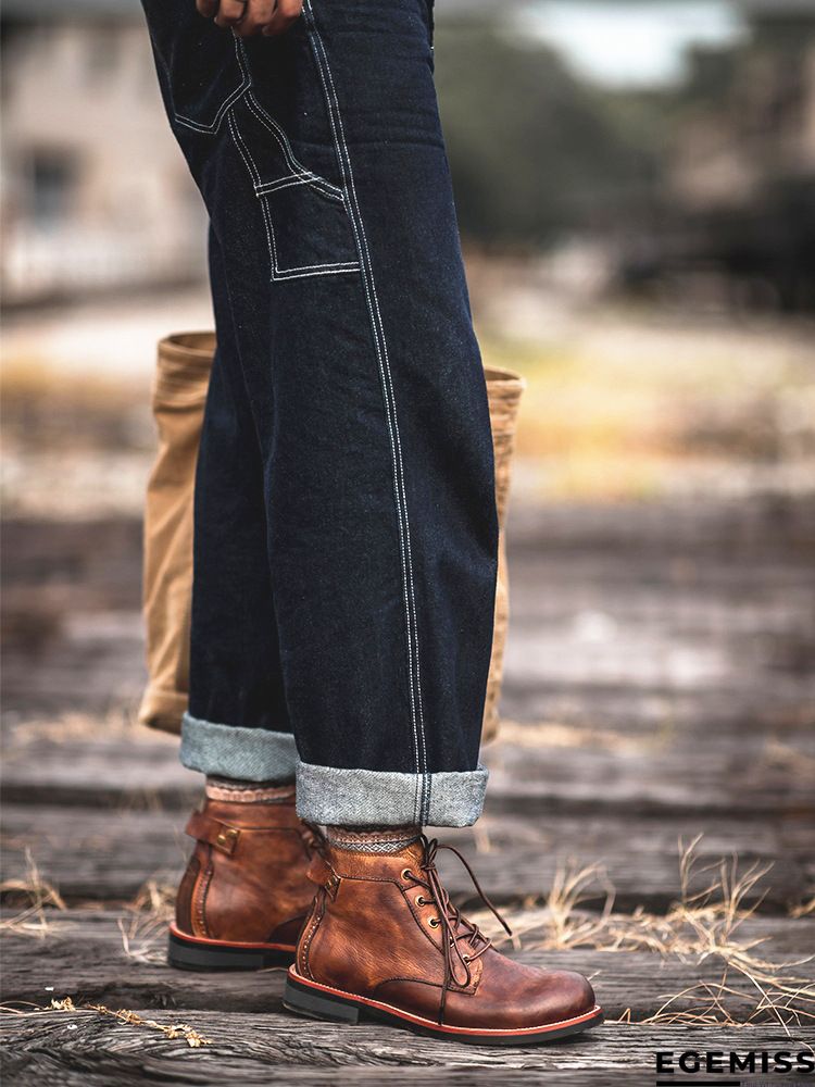 Cow Split Leather Men Boots Comfortable Boots Men Footwear Rubber Ankle Boots Men's Shoes | EGEMISS