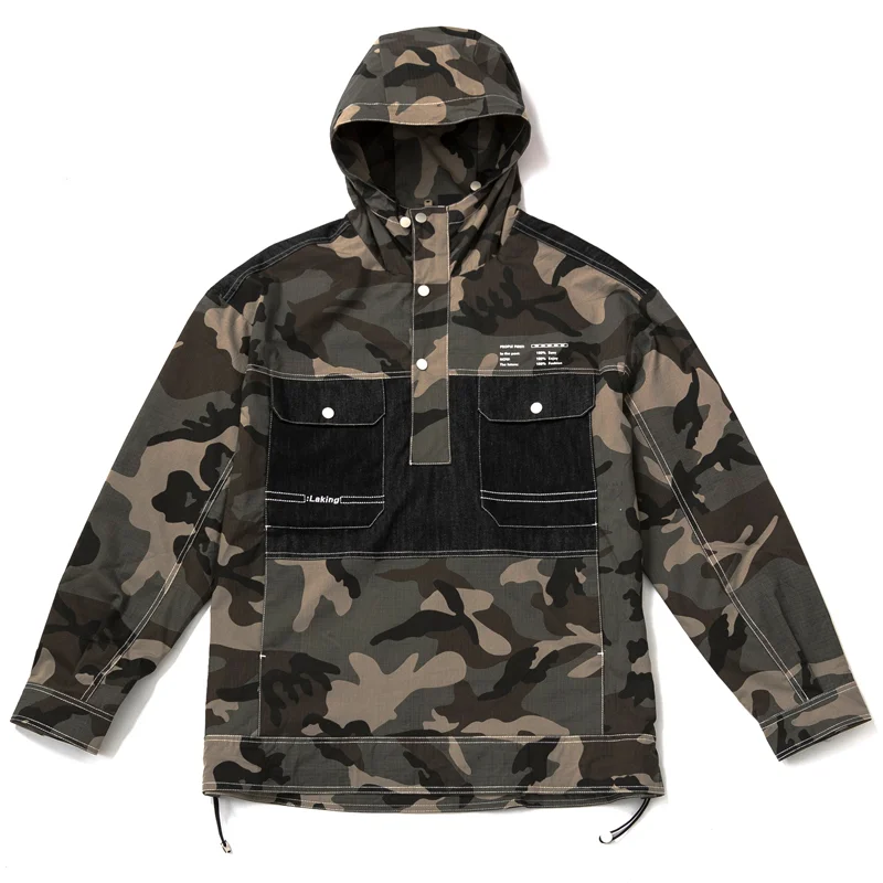 American Style Camouflage Splicing Pullover Hooded Jacket