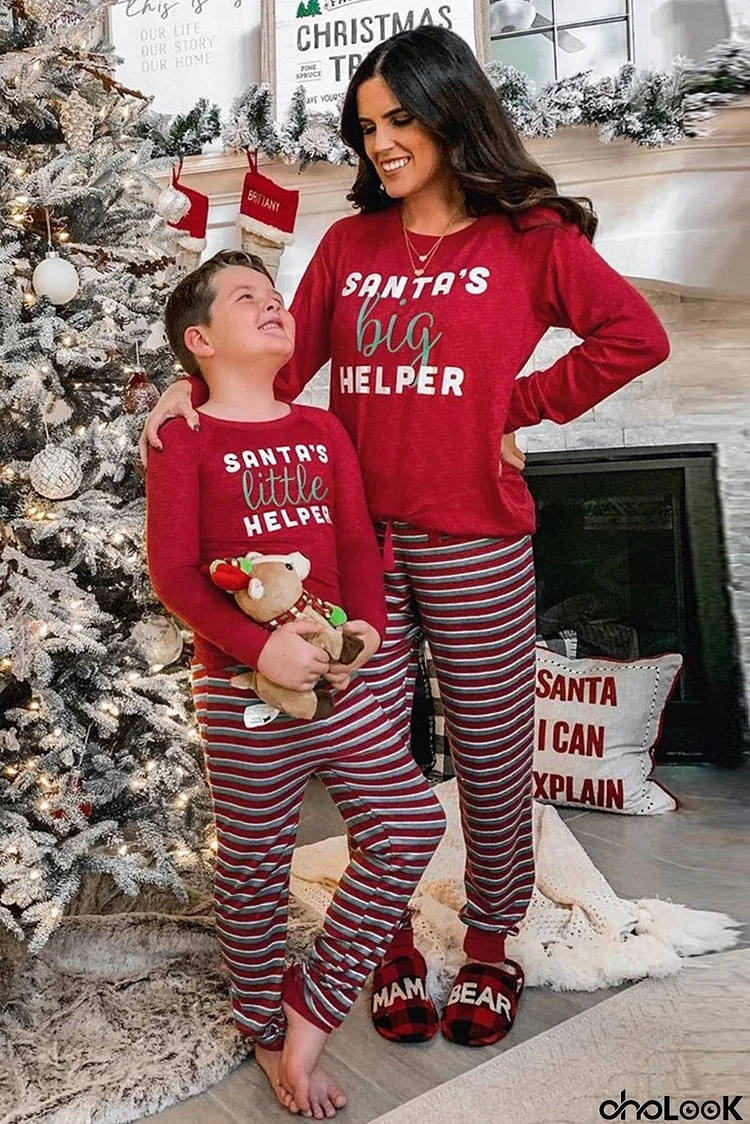 SANTA'S big HELPER Print Mama's Holiday Home Loungewear Set