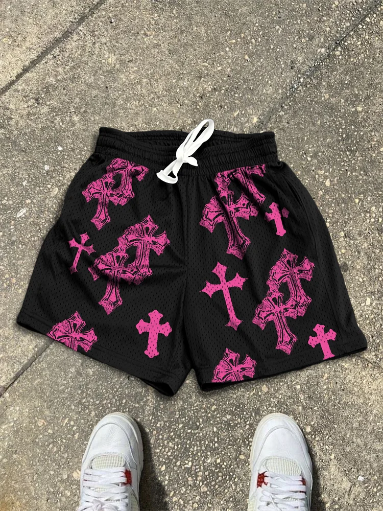 VChics Cross Graphic Dot Mesh Shorts
