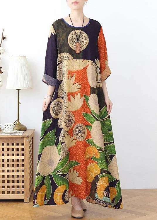 Organic Black Green Print Chiffon Patchwork Summer Dress
