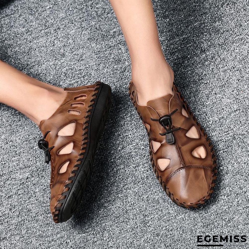 Men Breathable Genuine Leather Sandals Flats Fashion Casual Beach Shoes | EGEMISS