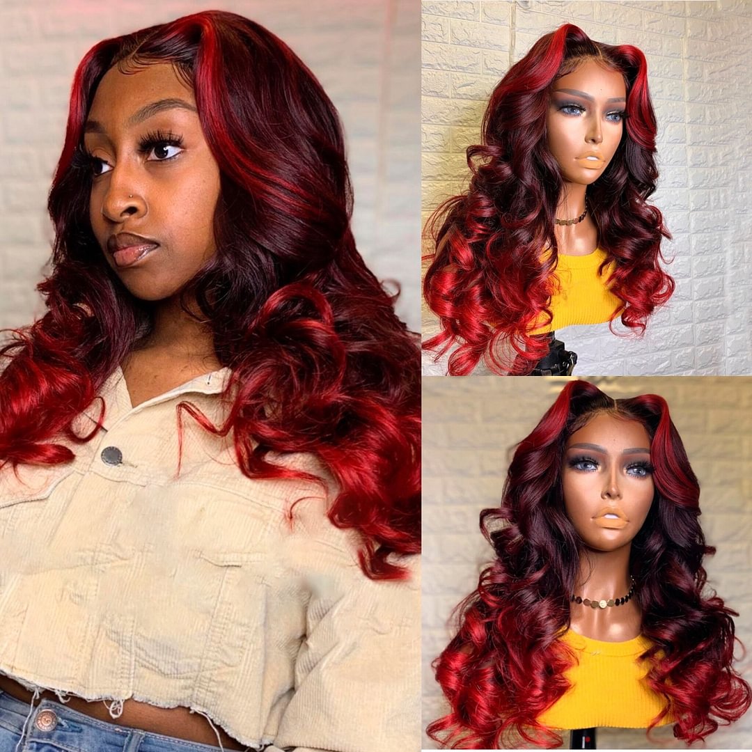 Ombre Red Wavy Long Wigs With Baby Hair US Mall Lifes