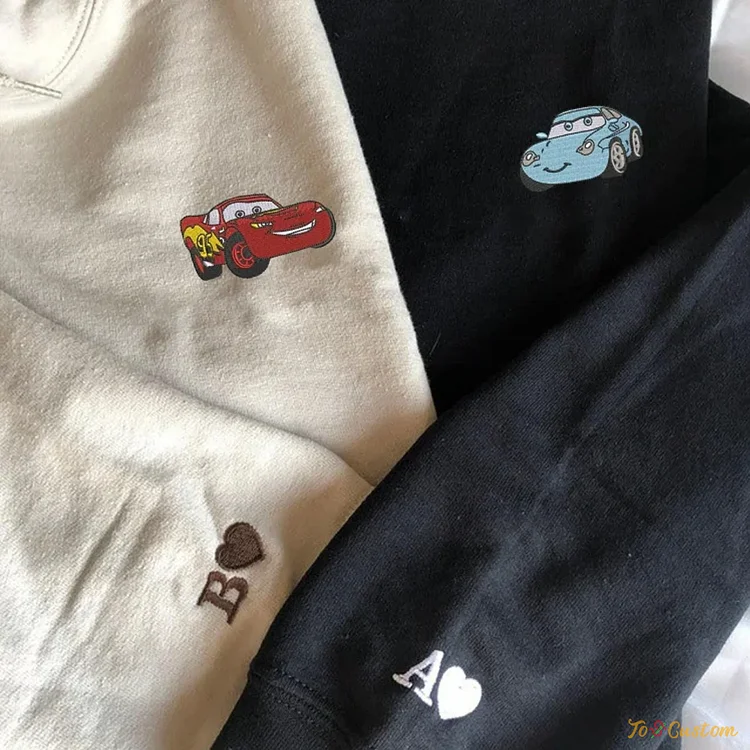 TOSCUSTOM™ Personalized Cars Sally Cartoon Couple Custom Embroidered Sweatshirts