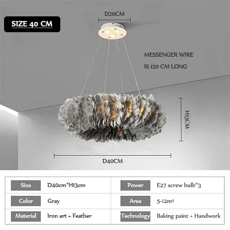 Nordic Feather Pendant Lamp For Bedroom Kitchen Dining Room 40 50 60 70 80cm LED Hanging Chandelier Suspension Light