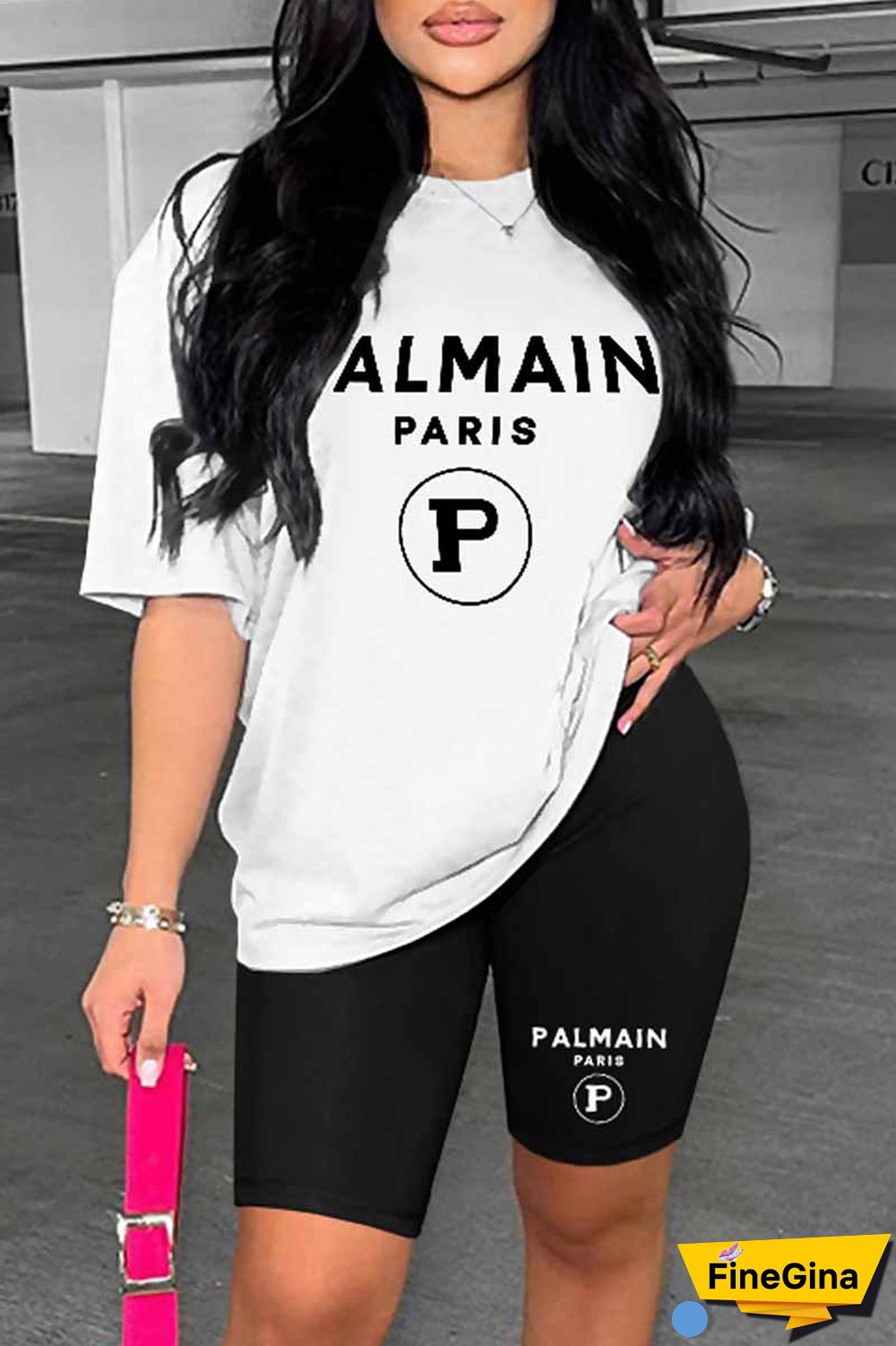 Blue Casual Print Letter O Neck Short Sleeve Two Pieces