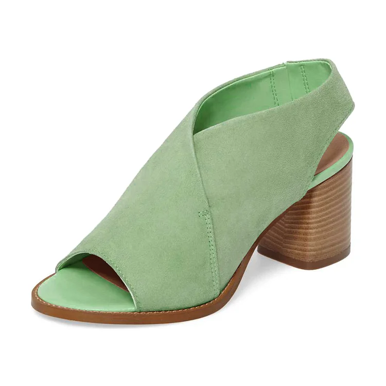 Women's Mint Green Peep Toe Slingback Block Heel Sandals |FSJ Shoes
