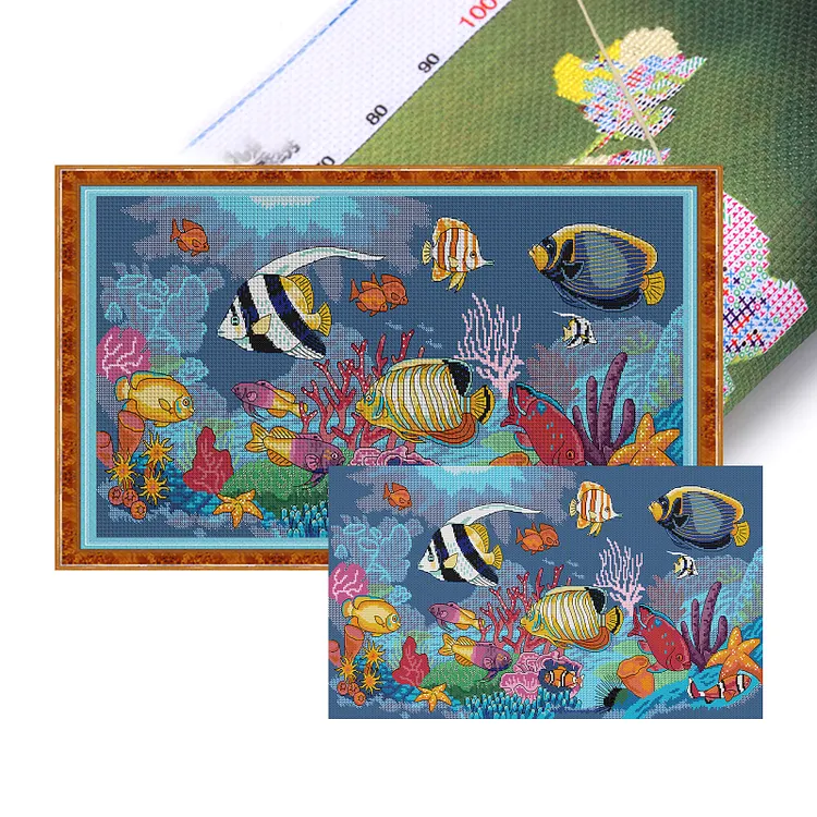 【Joy Sunday Brand】Tropical Fish 61*34cm 14CT Stamped Canvas Cross Stitch gbfke