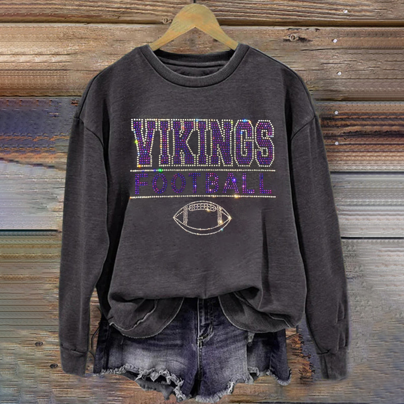 Vikings Football Printed Rhinestones Sweatshirt