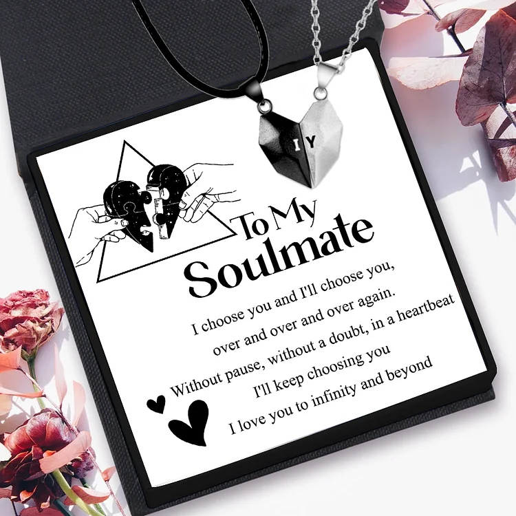 To My Soulmate Magnetic Heart Necklace Custom Initial Love Necklace for Couple