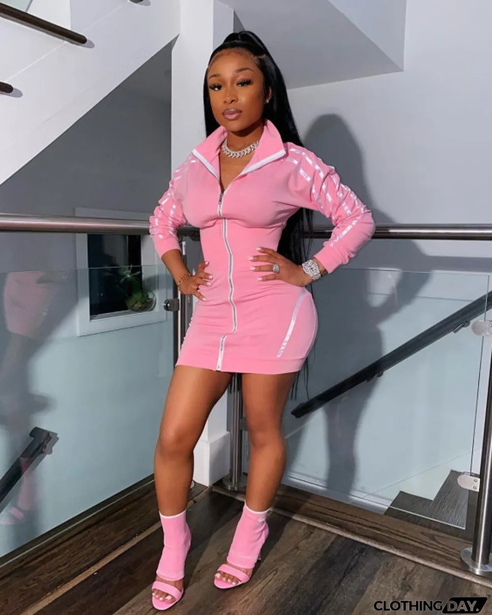 Casual Long Sleeve Zipper Mini Dress