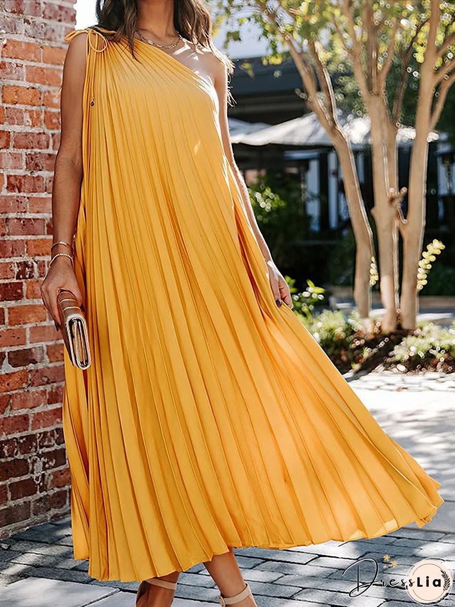 One Shoulder Temperament Commuting Irregular Midi Dress