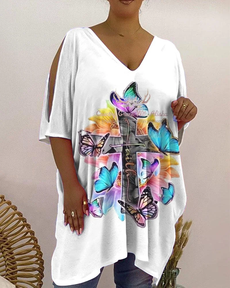 V-Neck Casual Print Women's Top
