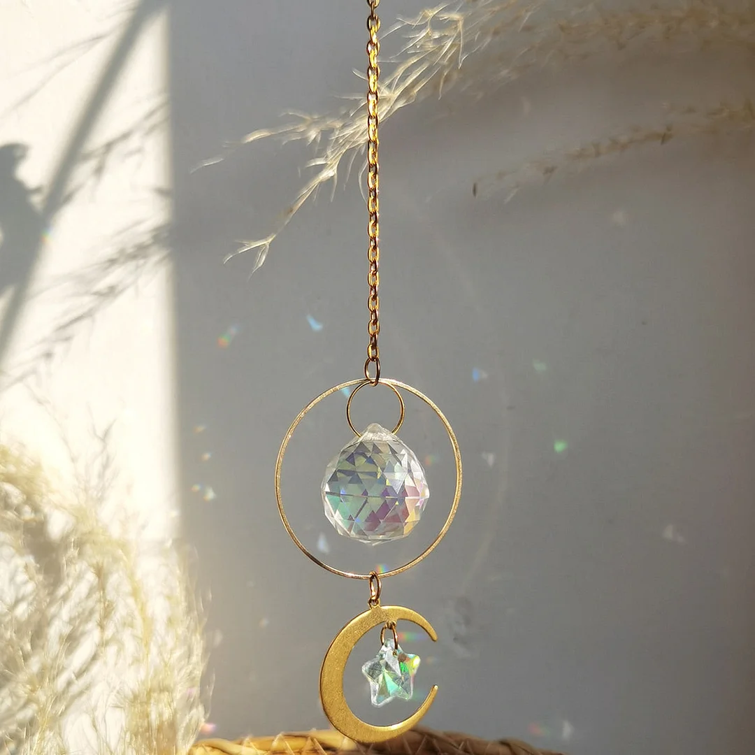 Moon Prism Crystal Suncatcher Rainbow Maker Hanging Sun Catcher for Window Home Garden Decor Wedding Christmas Decoration Gift