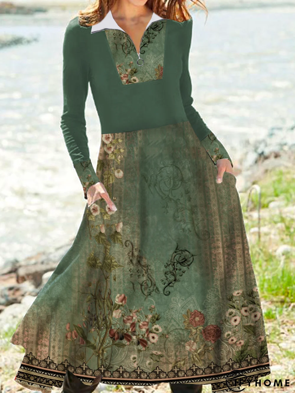 Half Open Collar Casual Ethnic Dress | IFYHOME