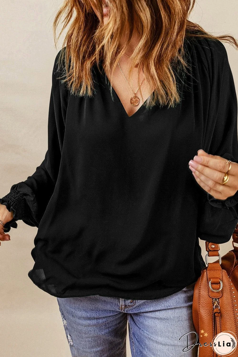 Casual V Neck Long Sleeve Shirt