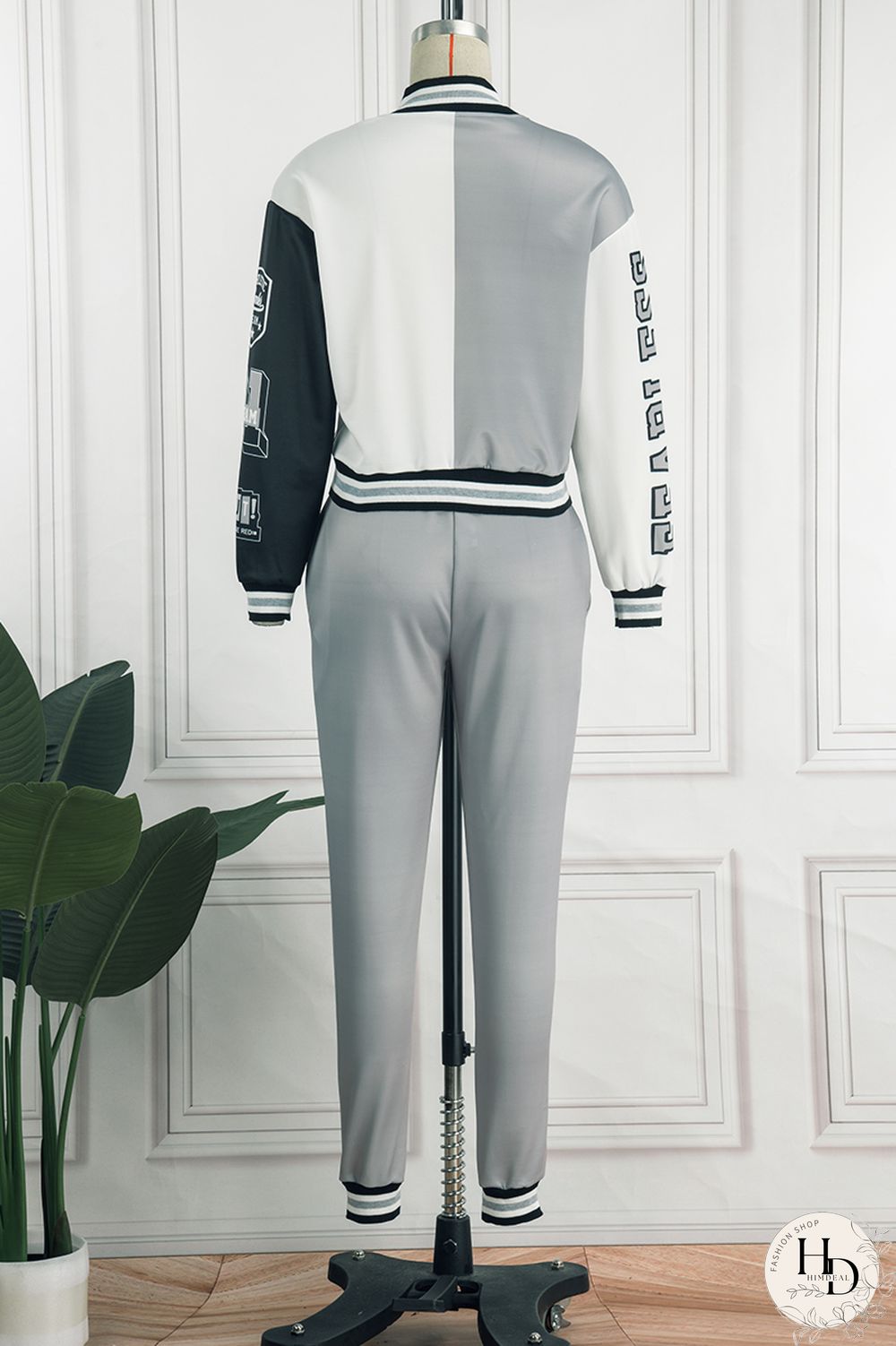 Rose Red Casual Letter Print Patchwork Cardigan O Neck Long Sleeve Two Pieces