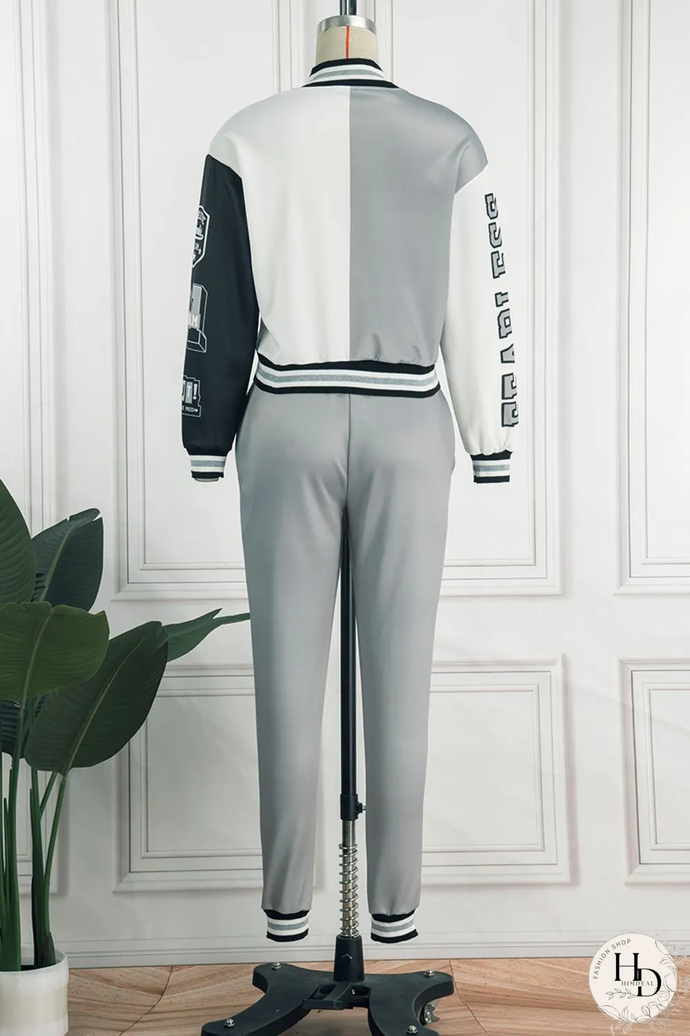 Rose Red Casual Letter Print Patchwork Cardigan O Neck Long Sleeve Two Pieces